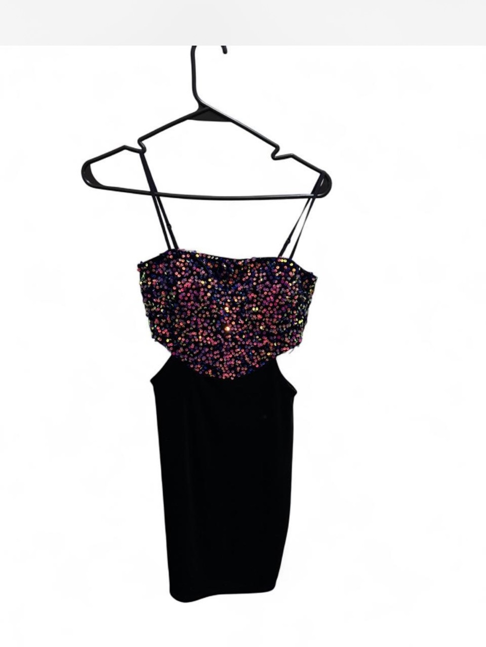 Bozzolo Black Strapless Dress with Multicolor Sequin Bodice